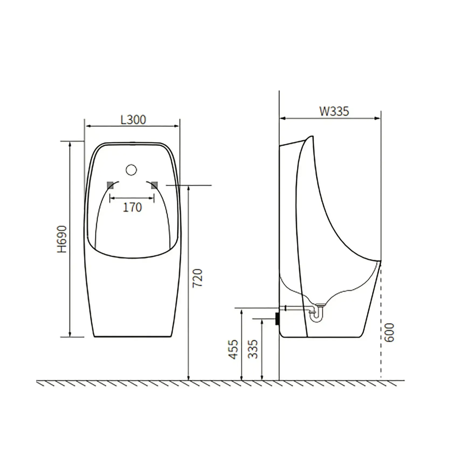 SaniSupreme VIORA Urinoir - achteraansluiting met sensor - keramiek - 30x69x33,5 cm - Mat Zwart SaniSupreme
