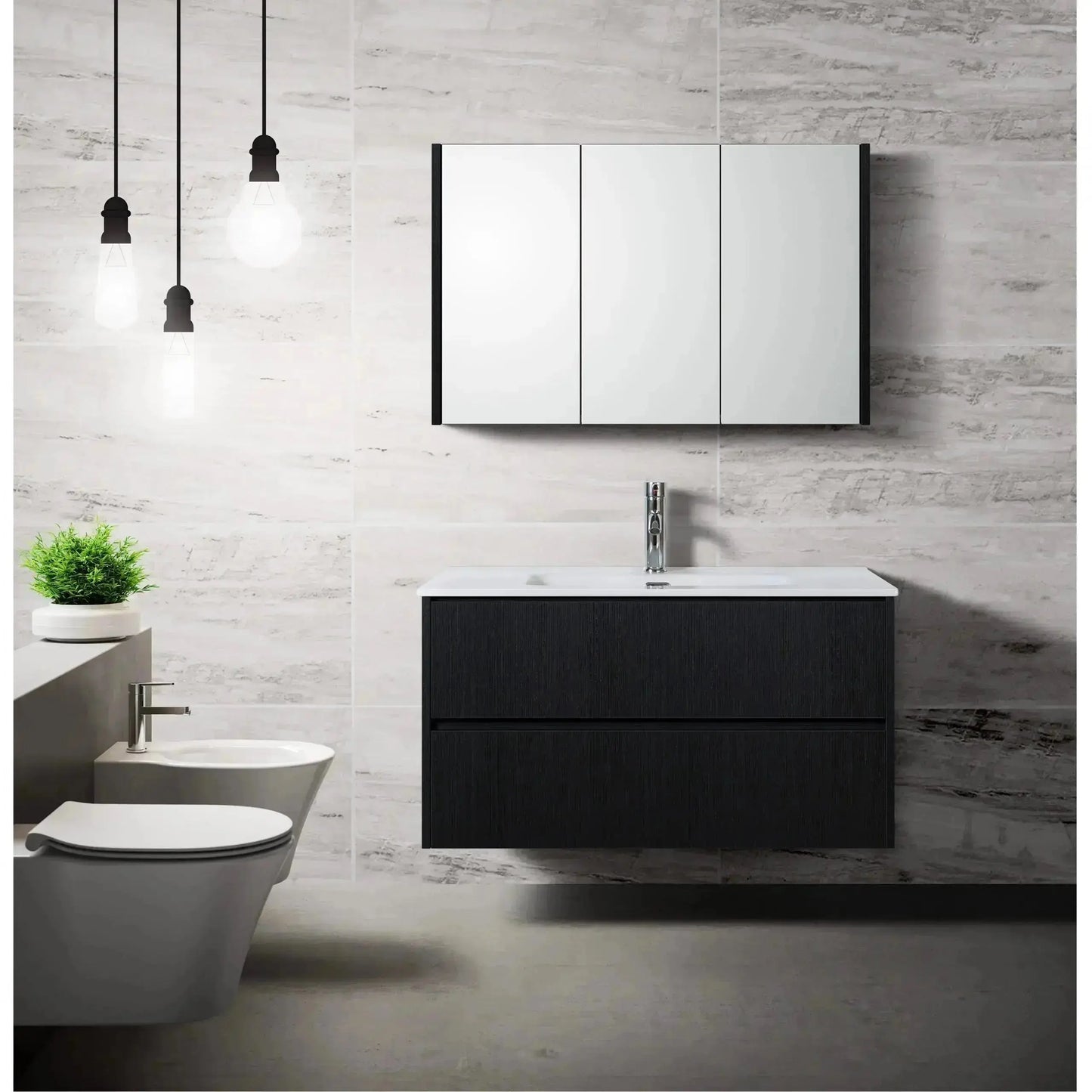 Badmeubelset Abruzzo wastafel en spiegelkast 80 cm Zwart SaniSupreme Sanisupreme