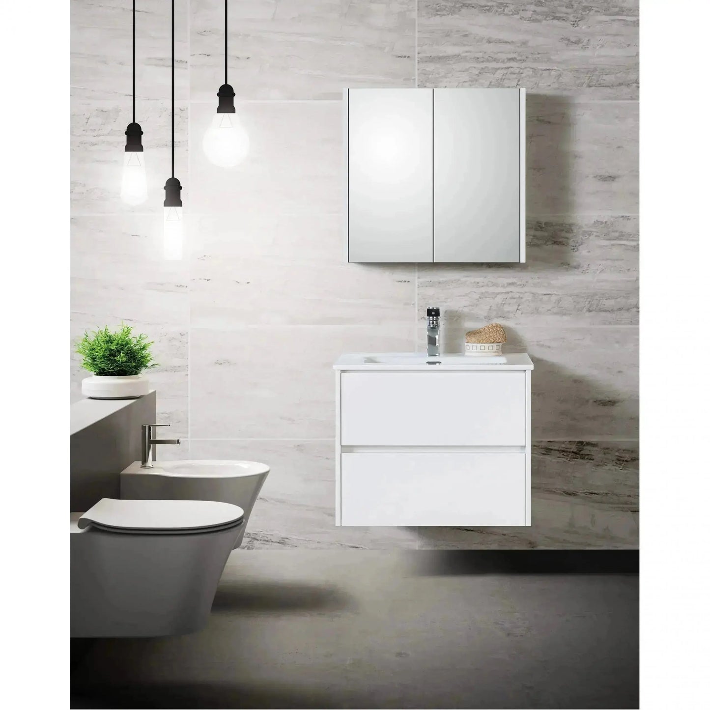 Badmeubel Set Abruzzo wastafel en spiegelkast 60 cm Wit SaniSupreme Sanisupreme