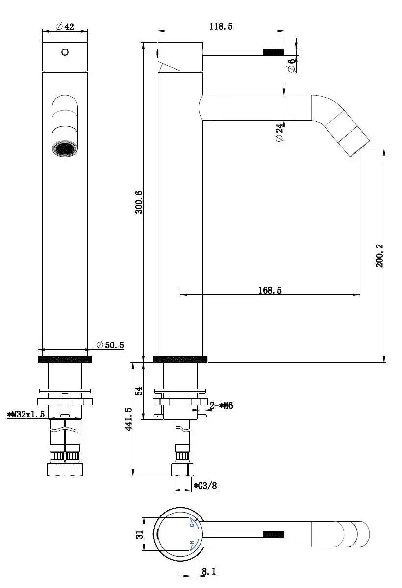 Best Design HighLine Series Lyon Nerola wastafel mengkraan 30 cm cm Rosé mat goud