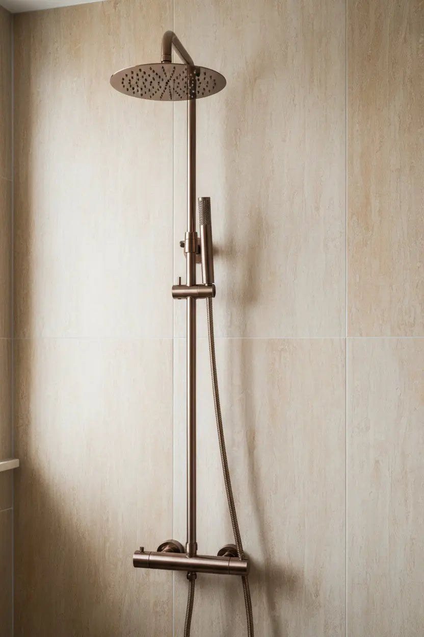 Best Design Zenia Line Altura Series thermostatische opbouw regendouche 30 cm breed 83,5 tot 116 cm Sunny Bronze SaniSupreme