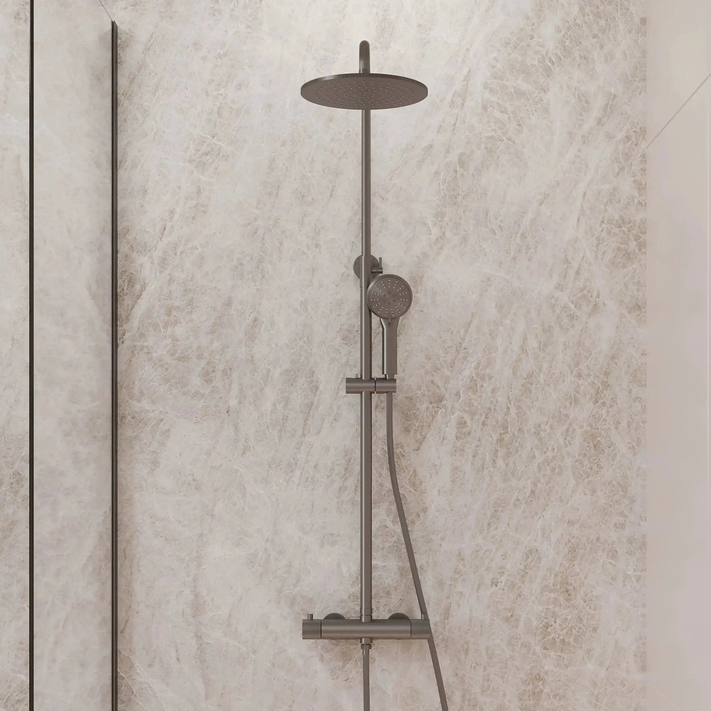 Best Design Zenia Line EasyMount Series thermostatische opbouw regendouche 25cm breed 90 tot 125 cm Gunmettal SaniSupreme