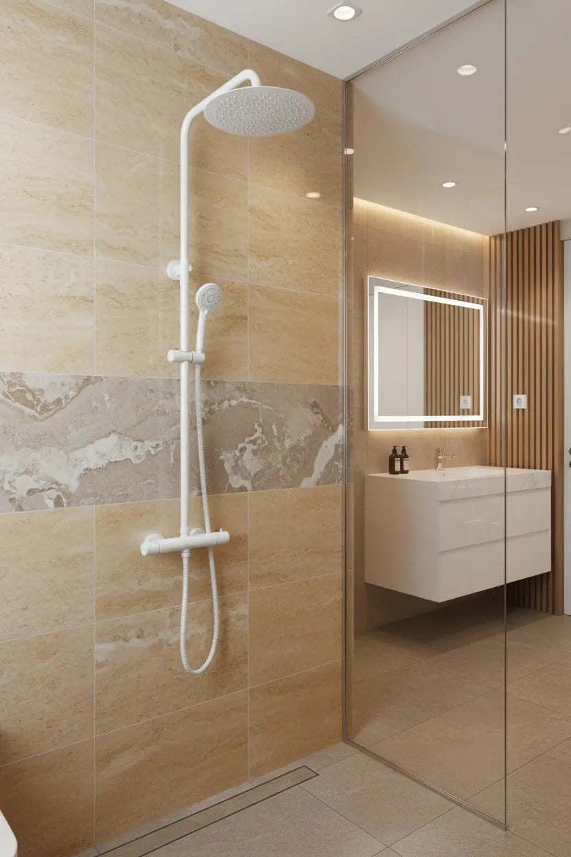 Best Design Zenia Line FlexClean Series thermostatische opbouw regendouche 30cm breed 83,5 tot 116 cm Mat Wit SaniSupreme