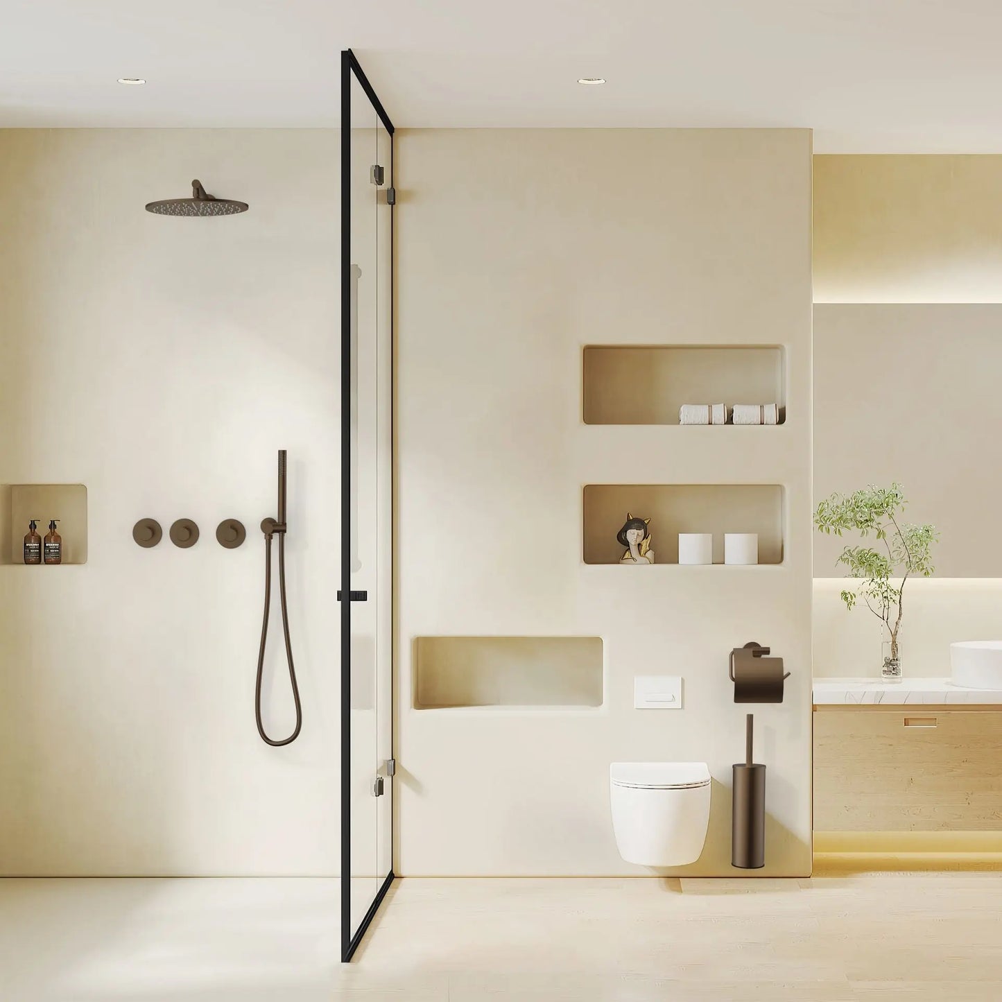 Doucheset SaniSupreme Stria CeilingRain Wall Bruin Brons Set 2 weg Sanisupreme