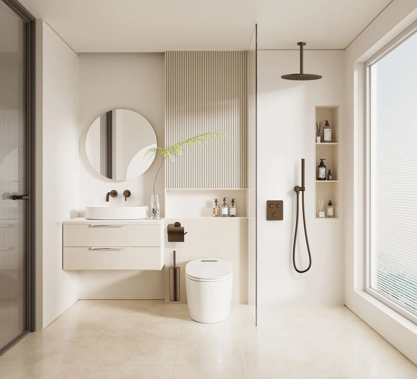 Doucheset SaniSupreme Stria Smartrain Wall Bruin Brons Smart Control Regendoucheset Sanisupreme