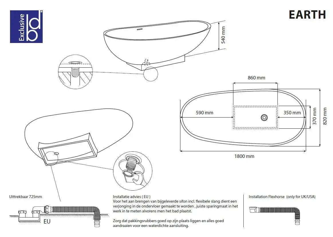 Elyndor 180 cm vrijstaand ligbad Mat Wit SaniSupreme