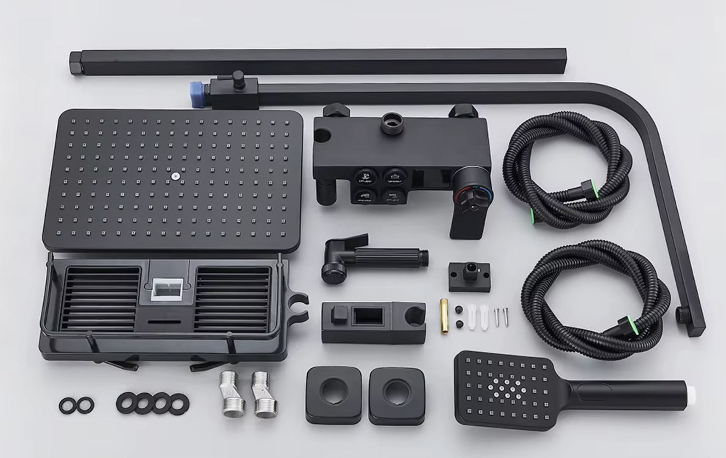 SaniSupreme Kentucky LCD Thermostatisch opbouw regendoucheset 19 x 29 cm. mat zwart vierkant