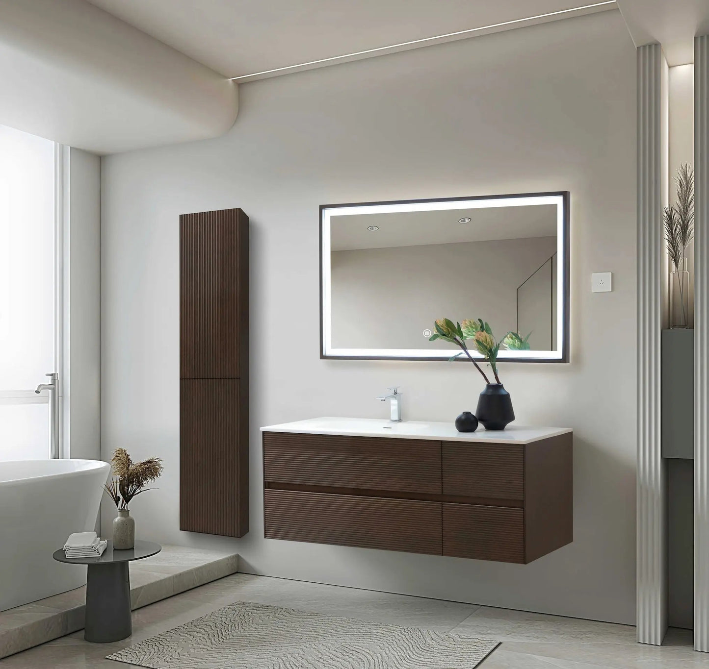 Sanisupreme LAYDA Wastafelonderkast - 4 LADES - Greeploos - Soft Close – 119X49X52 cm - Donker Walnoten SaniSupreme