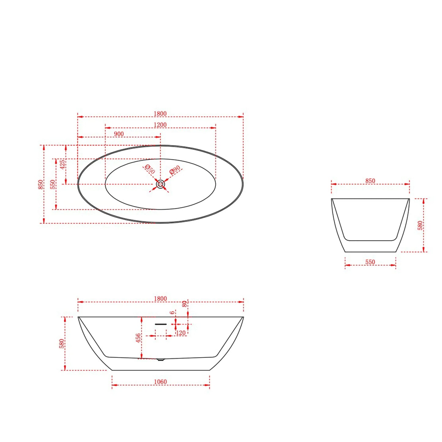 ligbad mat wit 180 cm