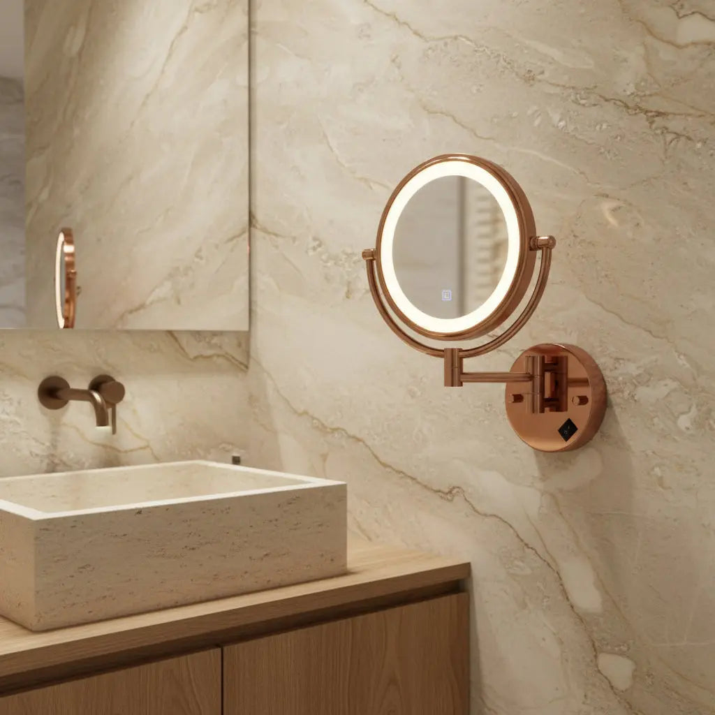 Make-up Spiegel Serra met led verlichting uitrekbaar RVS 5 verschillende kleuren Ø20cm kantelbaar en draaibaar SaniSupreme