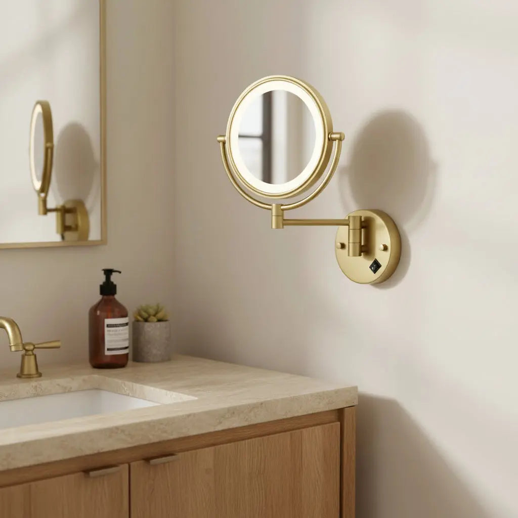 Make-up Spiegel Serra met led verlichting uitrekbaar RVS 5 verschillende kleuren Ø20cm kantelbaar en draaibaar SaniSupreme