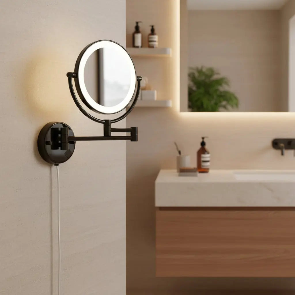 Make-up Spiegel Serra met led verlichting uitrekbaar RVS 5 verschillende kleuren Ø20cm kantelbaar en draaibaar SaniSupreme