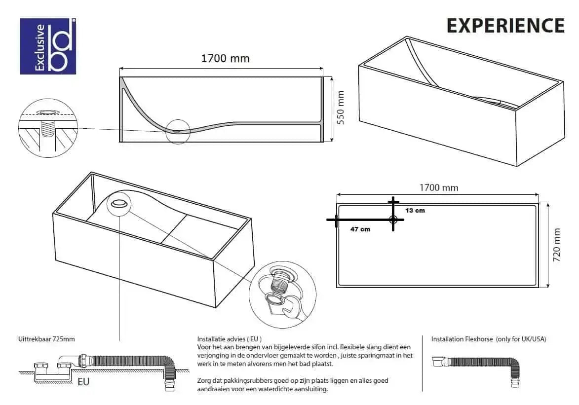 Seraphis 170 cm vrijstaand ligbad Mat Wit SaniSupreme SaniSupreme