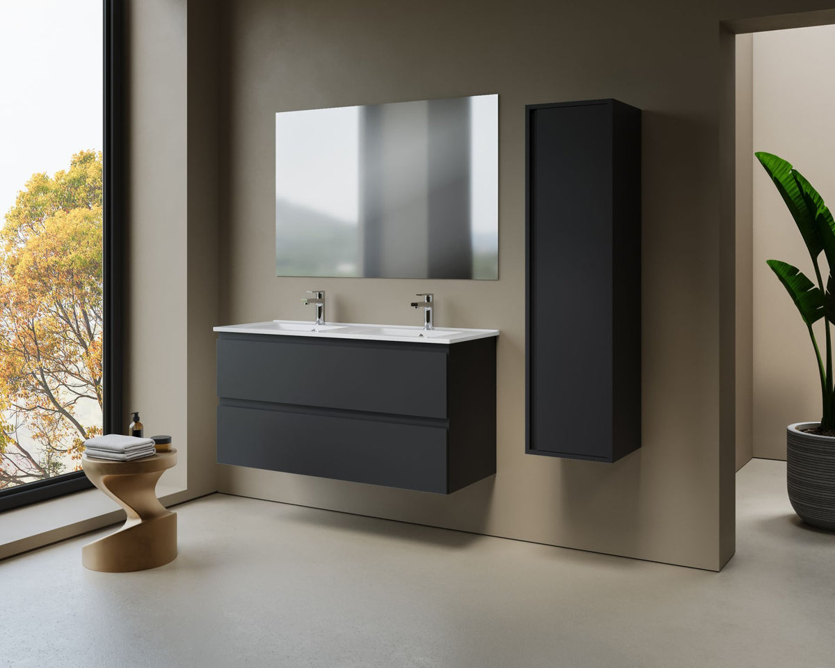 Nuvessa Wastafelonderkast 118 cm Mat zwart 2 Softclose Lades Greeploos SaniSupreme3