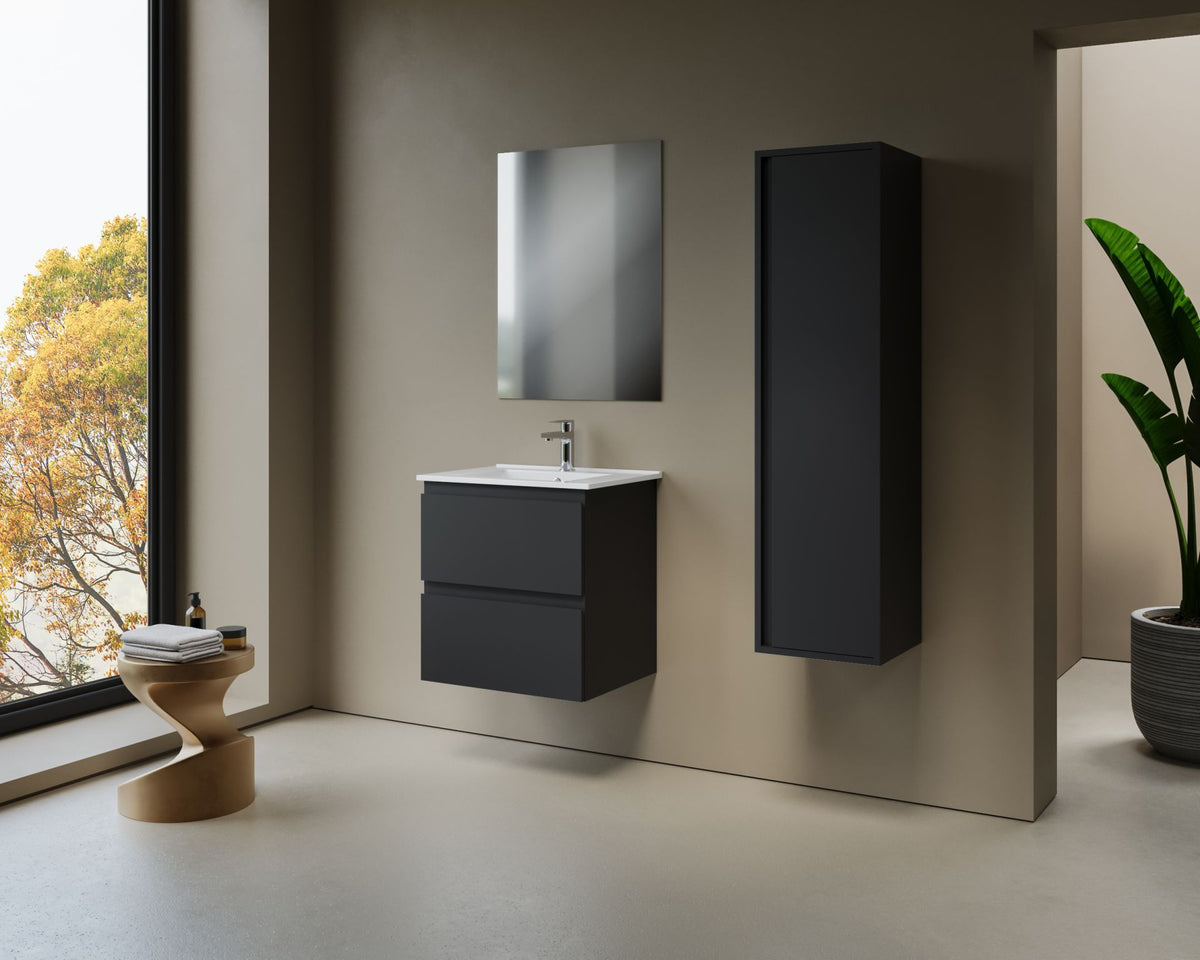 Nuvessa Wastafelonderkast 56 cm Mat zwart 2 Softclose Lades Greeploos SaniSupreme3