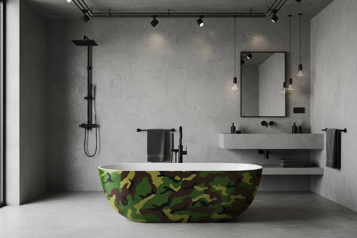 Orvesso 180 cm vrijstaand bad Camouflage Glans Wit SaniSupreme