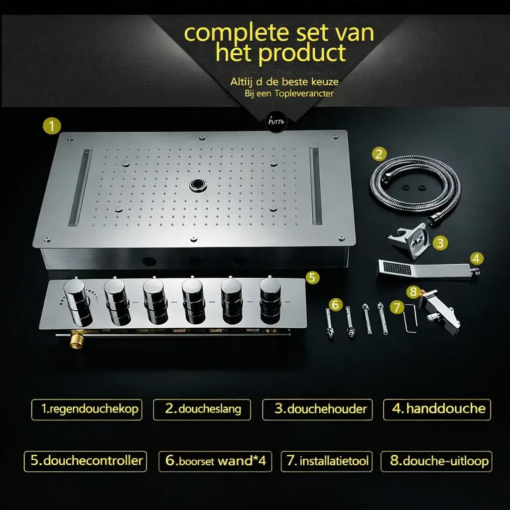 SaniSupreme® AquaTherme Plafond Thermostatische Doucheset Napels 5 weg Plafond LED regendouche Chroom Glans Sanisupreme