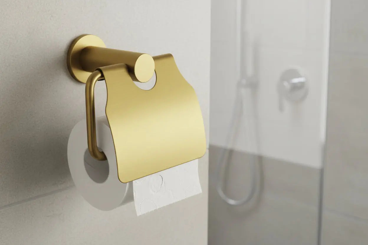 SaniSupreme Aloni Toiletrolhouder met klep RVS Geborsteld Goud