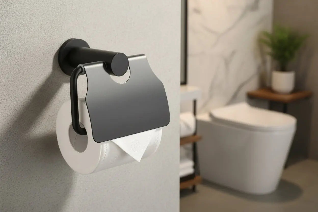 SaniSupreme Aloni Toiletrolhouder met klep RVS Mat Zwart