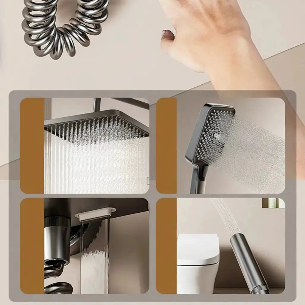 SaniSupreme AquaSense LCD Thermostatisch opbouw doucheset 4-weg systeem 31 x 25 cm. regendouche gunmetal_4