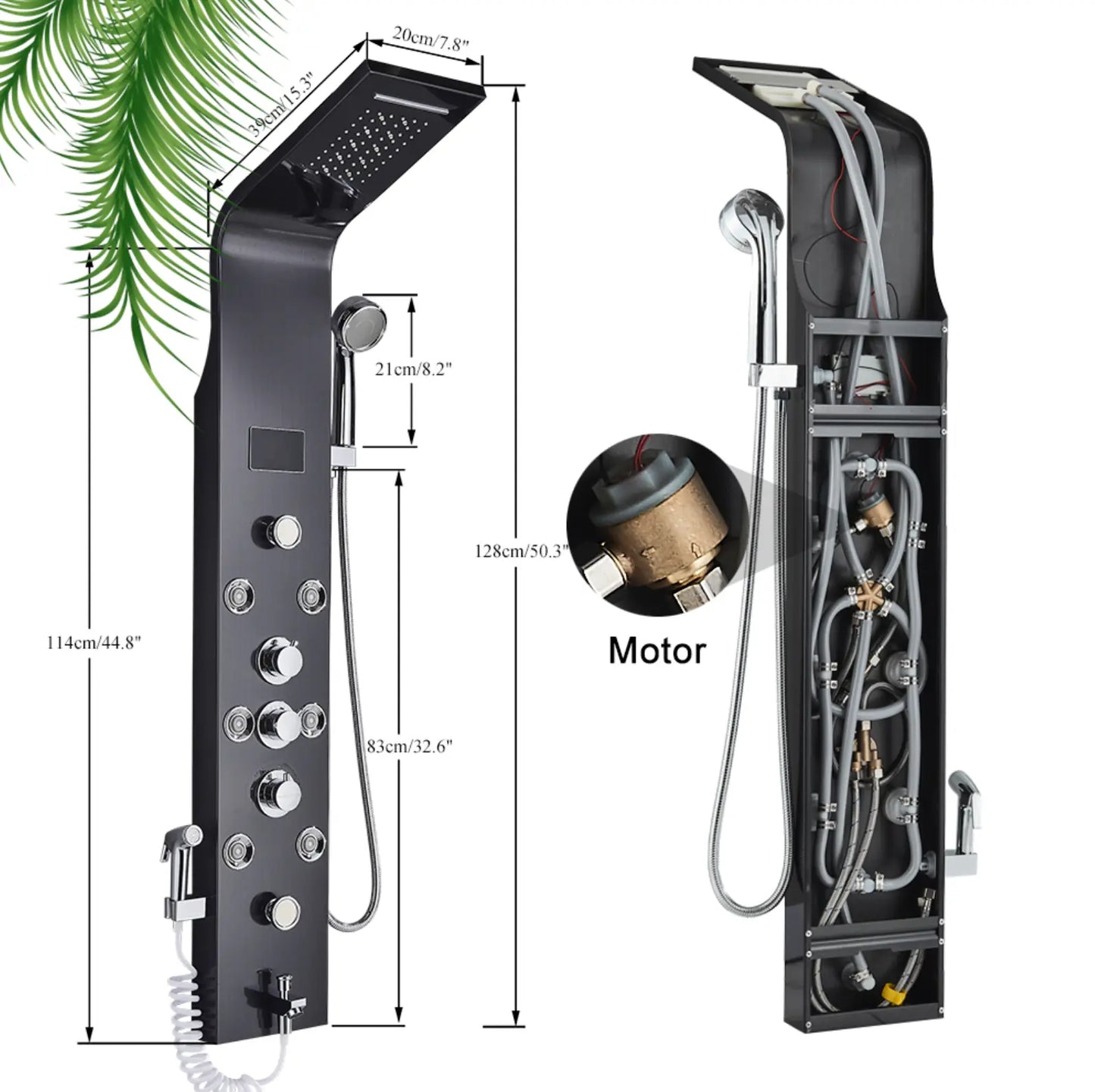 TWEEDEKANS! Douchepaneel Opbouwdouche SaniSupreme® Sicilie met hand- en voetendouche LCD Premium mat zwart TK3 Sanisupreme