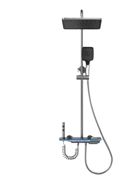 SaniSupreme AquaFlow LCD Thermostatisch opbouw doucheset 4-weg systeem 31 x 25 cm. regendouche gunmetal Sanisupreme