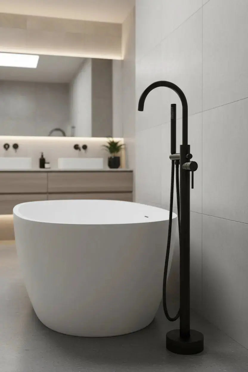 Vrijstaande Badkraan SaniSupreme Veloria Line Magnolia met handdouche Mat Zwart