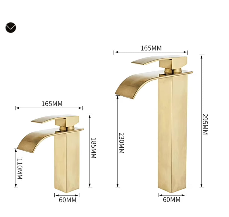 SaniSupreme Bari wastafelkraan opbouw hoog model brede uitloop geborsteld goud