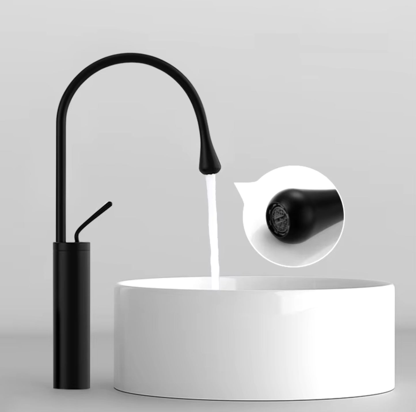 SaniSupreme AquaSoft wastafelkraan opbouw hoog model gebogen uitloop mat - zwart