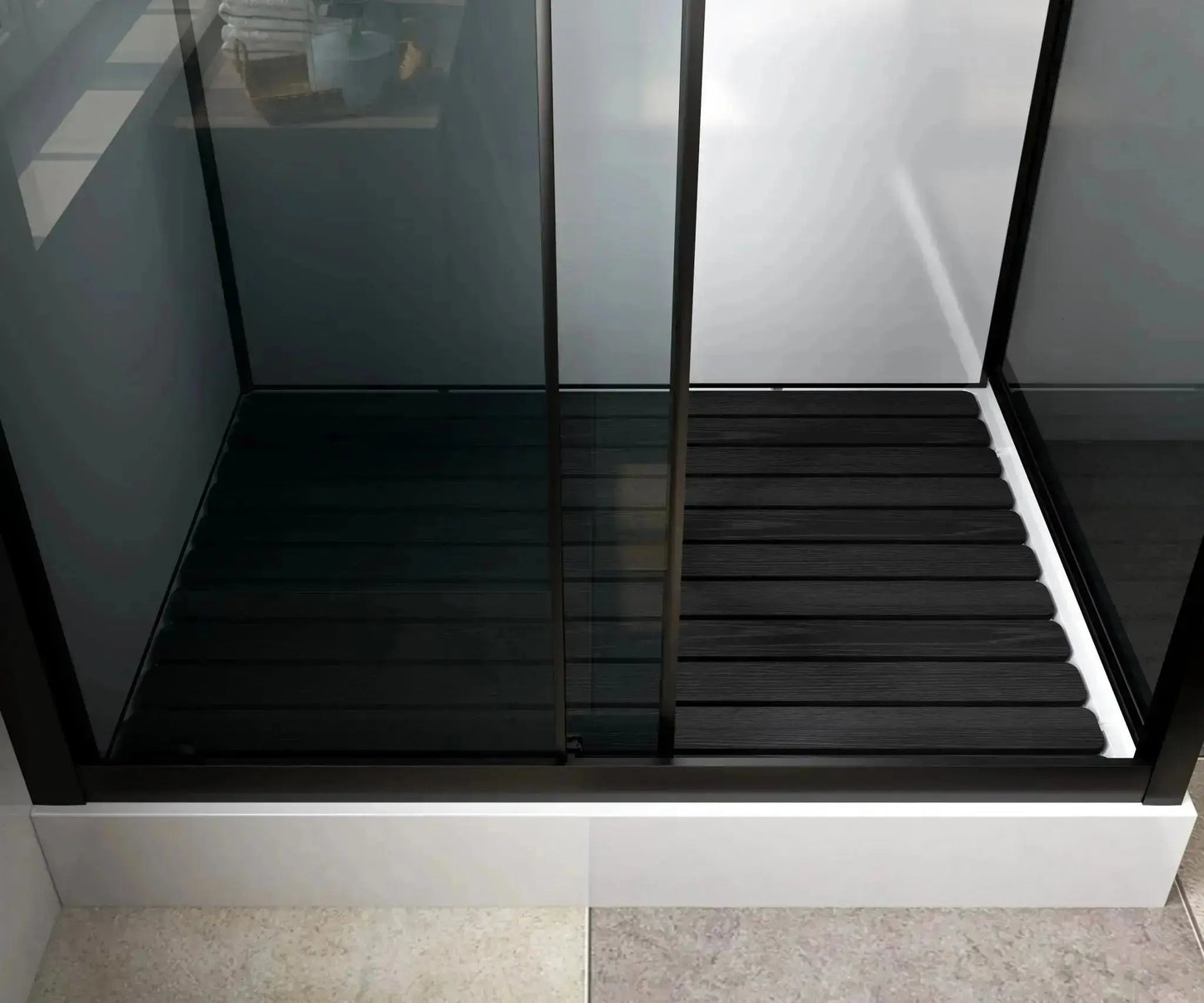 Douchecabine SaniSupreme® AquaPlus Renova compleet met schuifdeur - 90X225X90 CM - omkeerbaar mat zwart met grijs rookglas