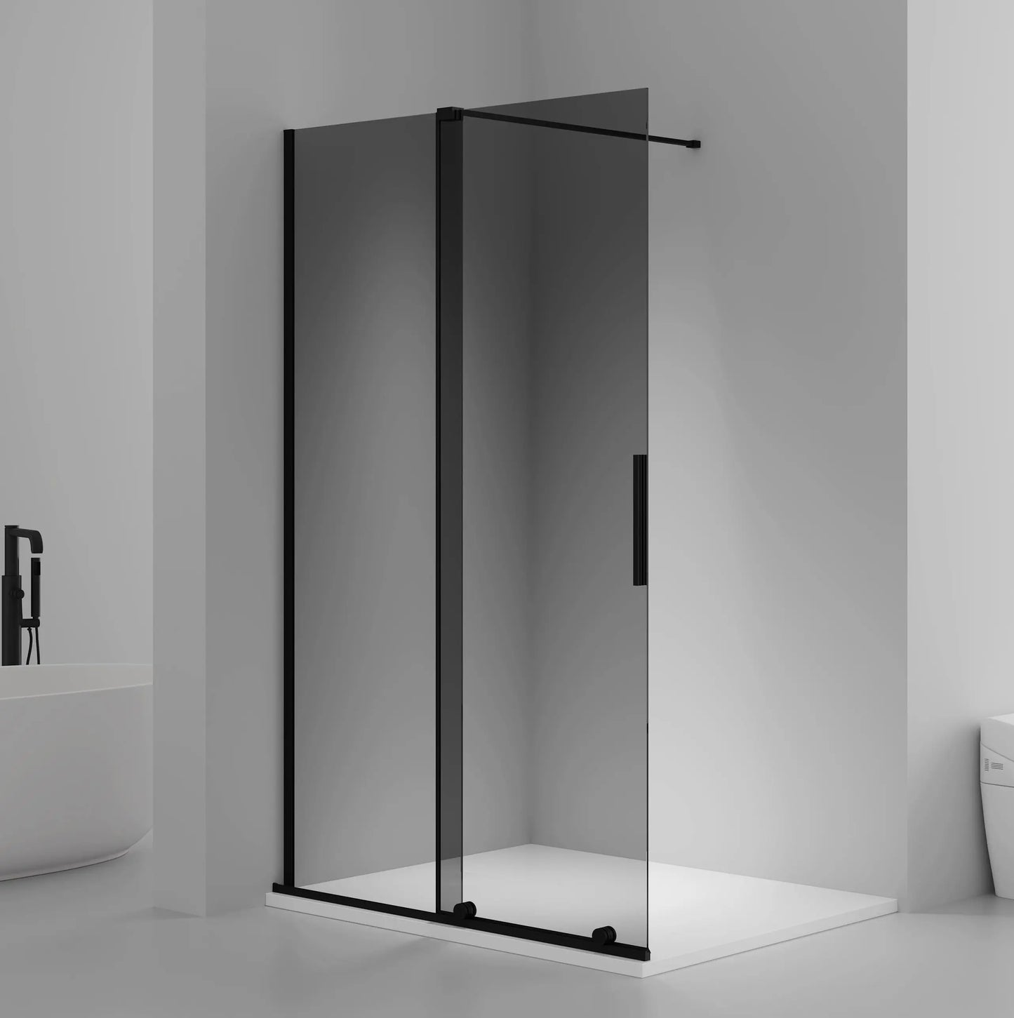 X-Slide Inloop Douchewand met schuifdeur - Omkeerbaar - Antikalk - 8MM Veiligheidsglas - 120X200CM - Mat Zwart - Grijs RookGlas Sanisupreme-2