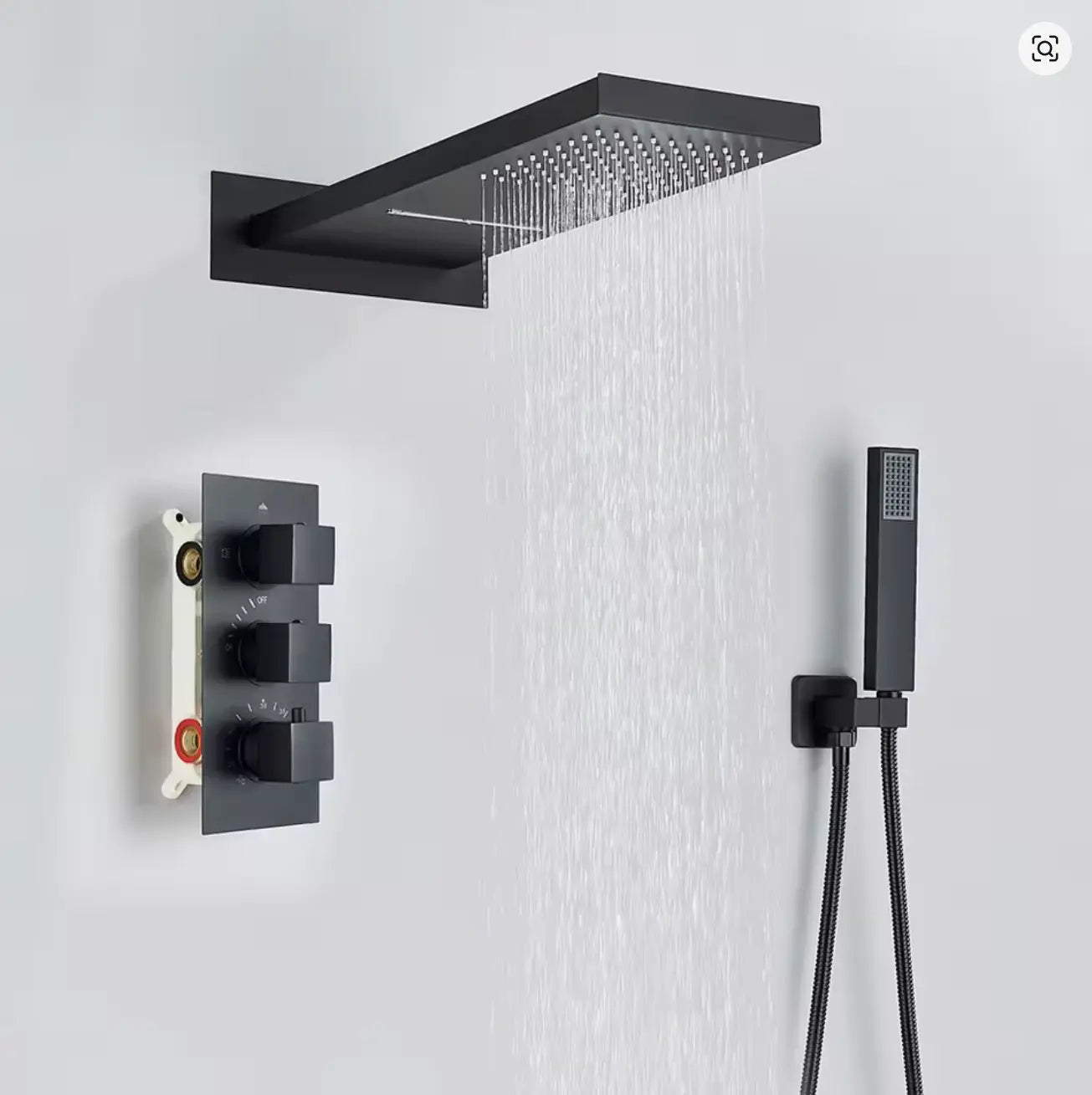 SaniSupreme Doucheset BlackLine Wellness regendouche en waterval vierkant 3-weg zwart inbouw Sanisupreme