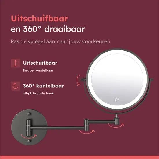 Make-up Spiegel SaniSupreme Bari USB Ø20cm LED Verlichting 10x Vergroting Mat Zwart Sanisupreme
