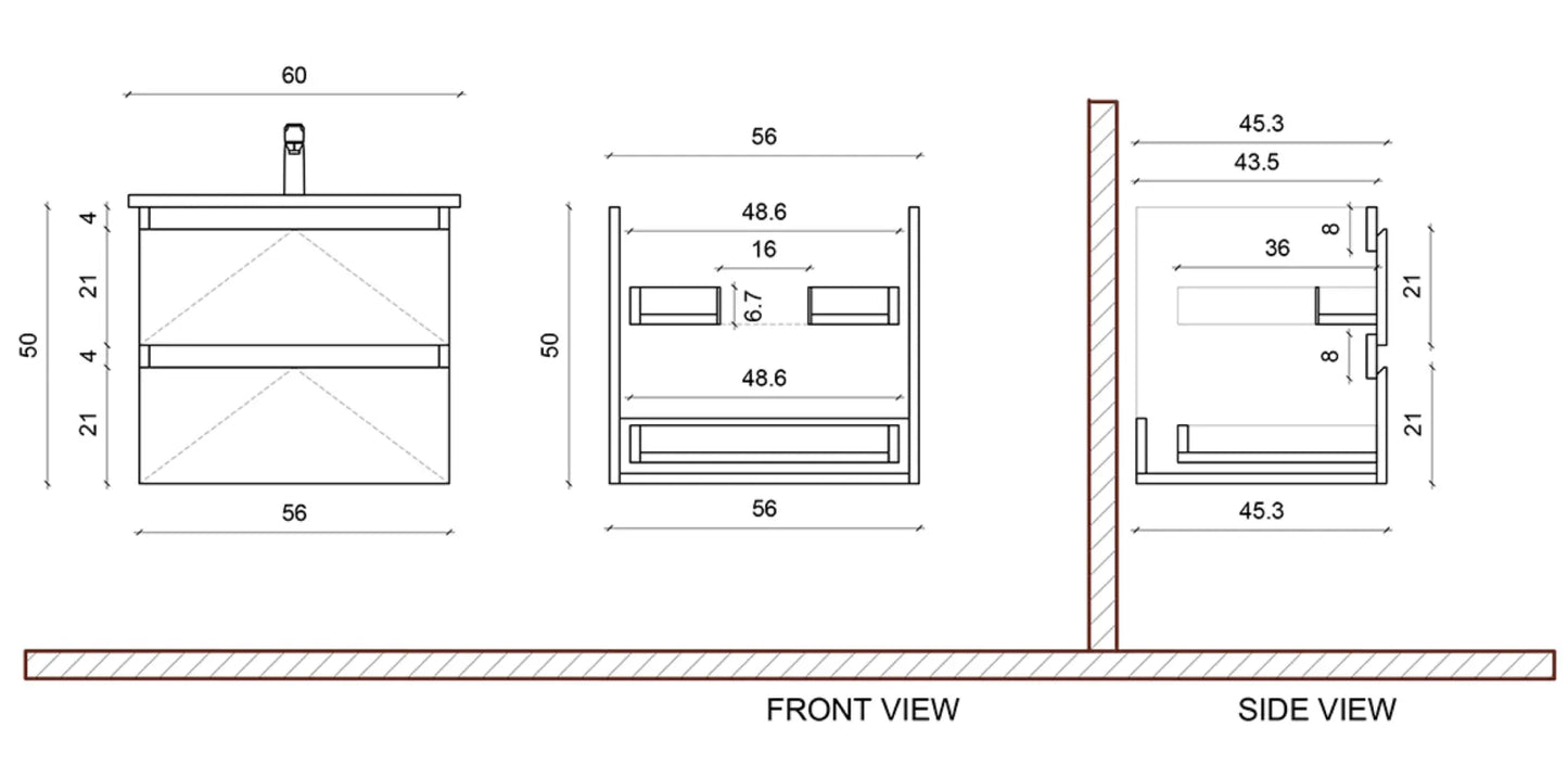 SaniSupreme® Aloni Badmeubel Sally 60cm mat Wit keramische wastafel wit