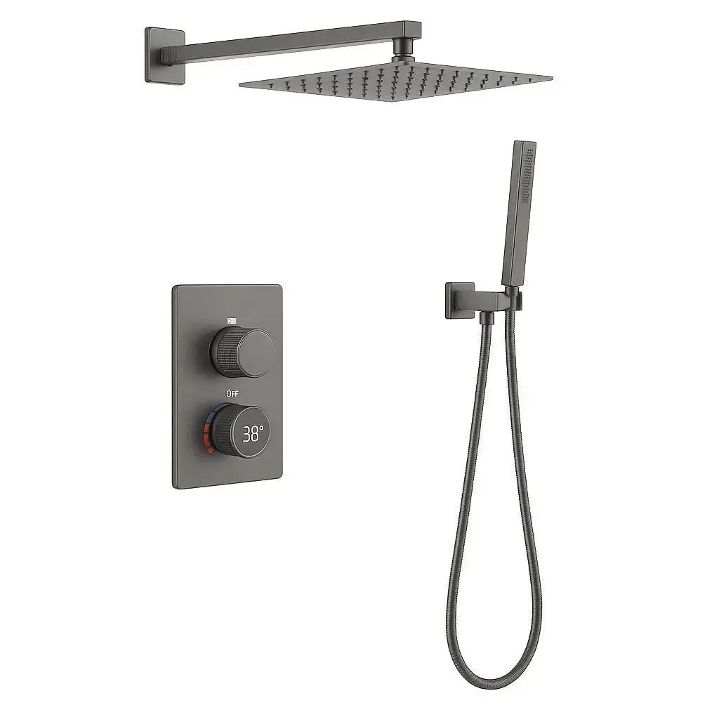 SaniSupreme Aqua-AeroLine Inbouw Doucheset Vierkant LCD Display 30 cm Gunmetal Sanisupreme