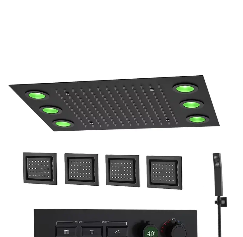 SaniSupreme® AquaTherme Plafond Thermostatische Doucheset Venetie 3 weg Inbouw Plafond LED regendouche Mat Zwart Sanisupreme