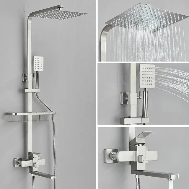 SaniSupreme Arizona opbouw bad doucheset 3 - weg met baduitloop 30 cm. regendouche RVS Geborsteld