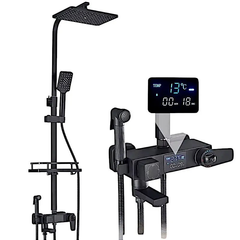 SaniSupreme Bolzano LCD Thermostatisch opbouw doucheset 19 x 29 cm. regendouche mat zwart