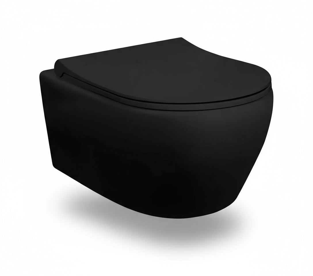 SaniSupreme Creavit Pro Series wandcloset toilet wc Spoelrandloos excl. softclose zitting 51 x 35 cm x 34 cm Mat Zwart