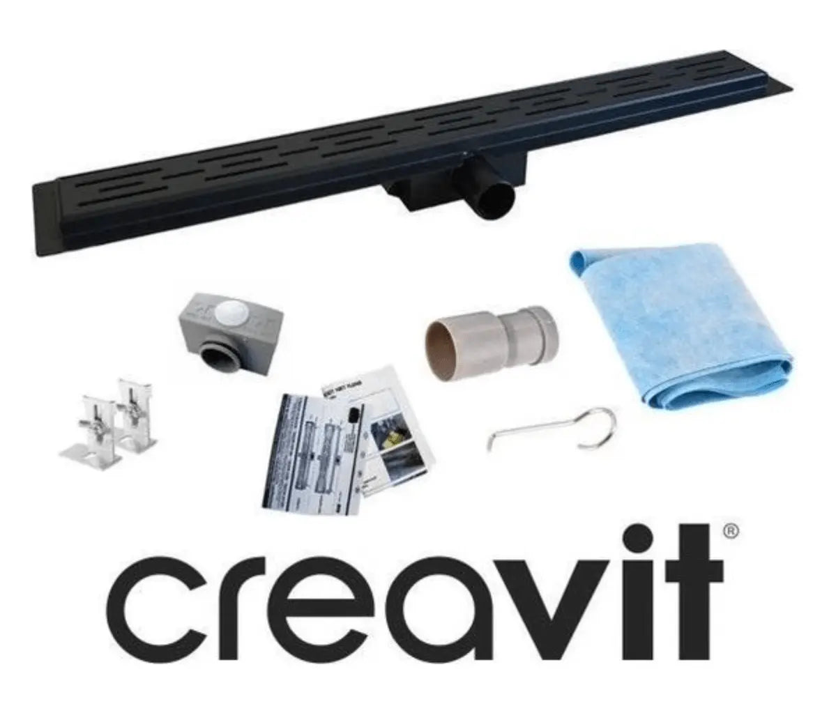 SaniSupreme Creavit RVS Douchedrain Mat Zwart met Flens 50 cm - Douchegoot uitneembaar sifon