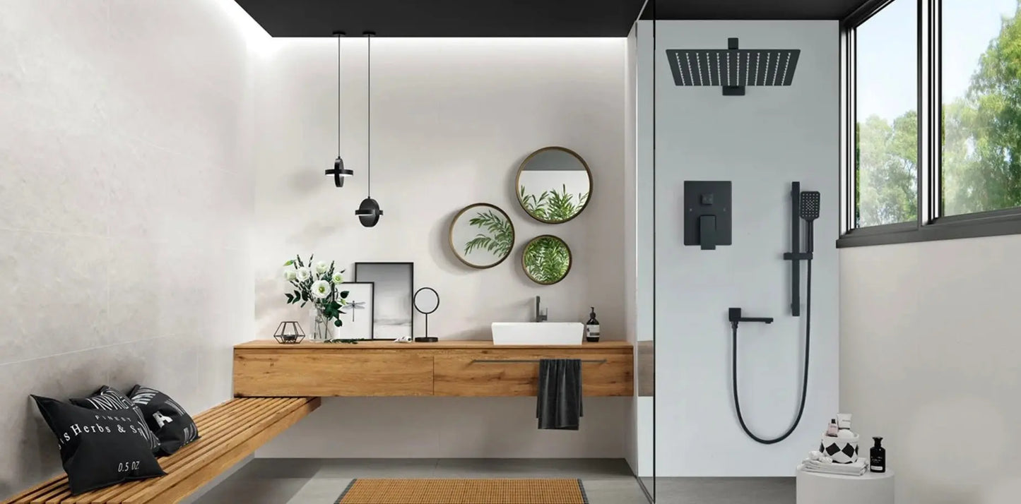 SaniSupreme Doucheset Firenze 8 inch - 20 cm. regendouche vierkant 3 - weg zwart inbouw