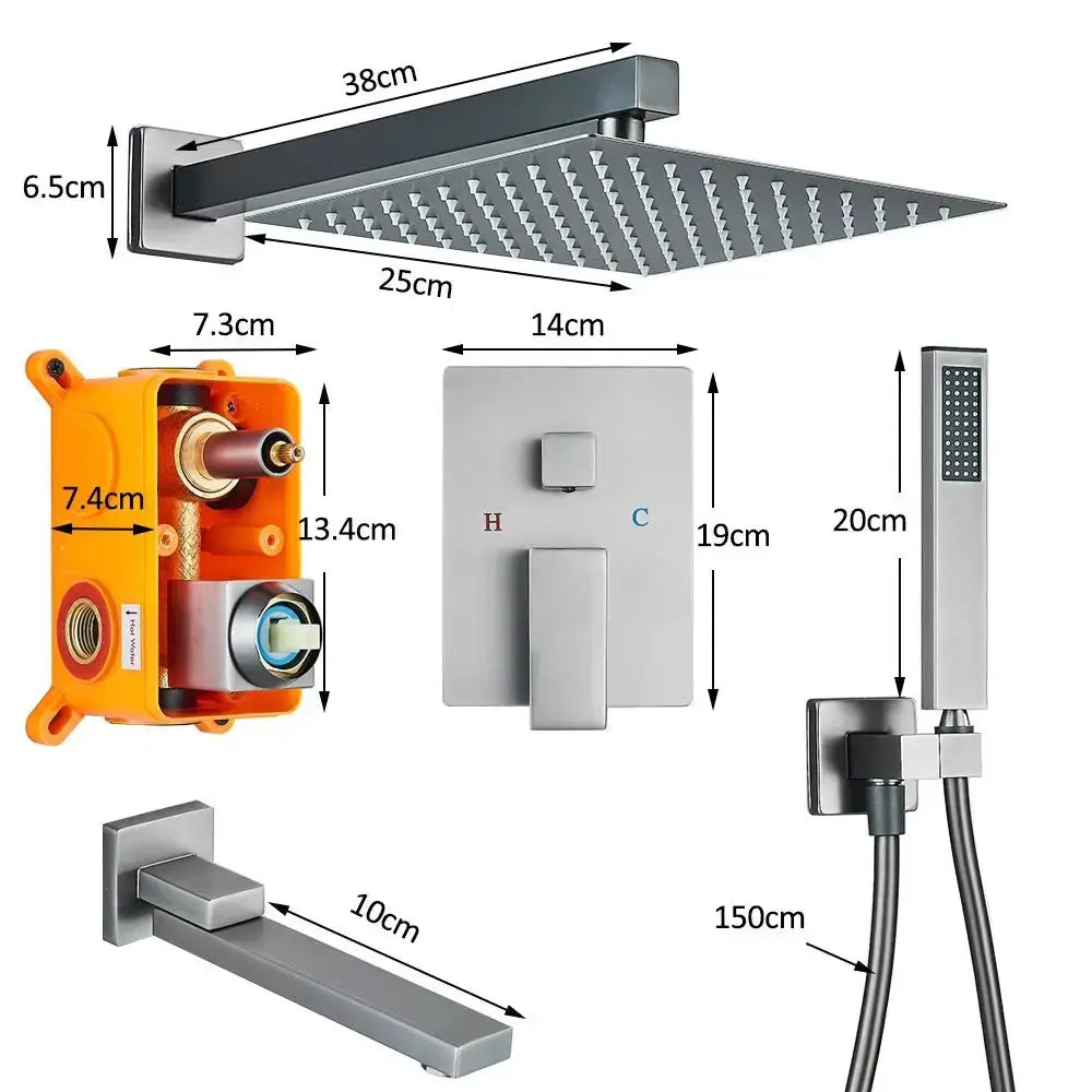 SaniSupreme Doucheset Manhattan 10 inch regendouche vierkant 3 - weg Gun Metal inbouw