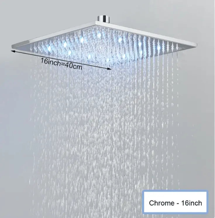 SaniSupreme Doucheset Manhattan Premium de Luxe LCD 16 inch LED Plafond regendouche vierkant 2 - weg chroom inbouw