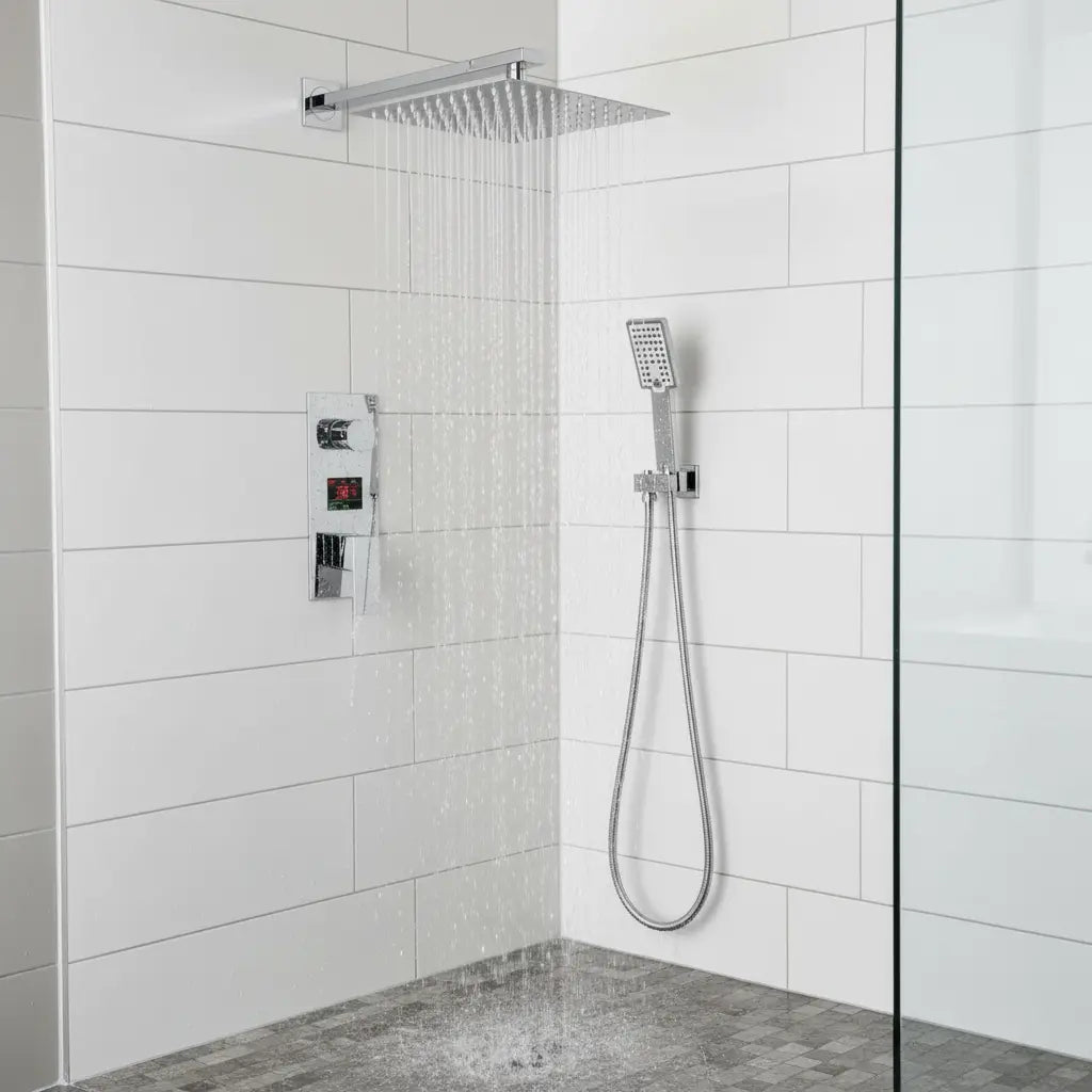 SaniSupreme Doucheset Manhattan Premium de Luxe LCD 30 cm. regendouche vierkant 2-weg chroom inbouw Sanisupreme