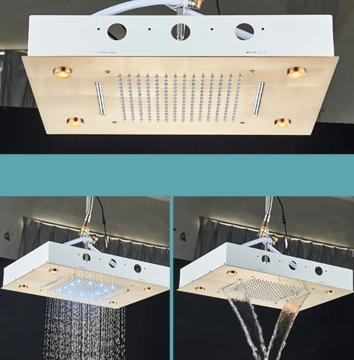 SaniSupreme Doucheset Manhattan Premium Plafond 40x80 cm regendouche vierkant 3 - weg goud geborsteld