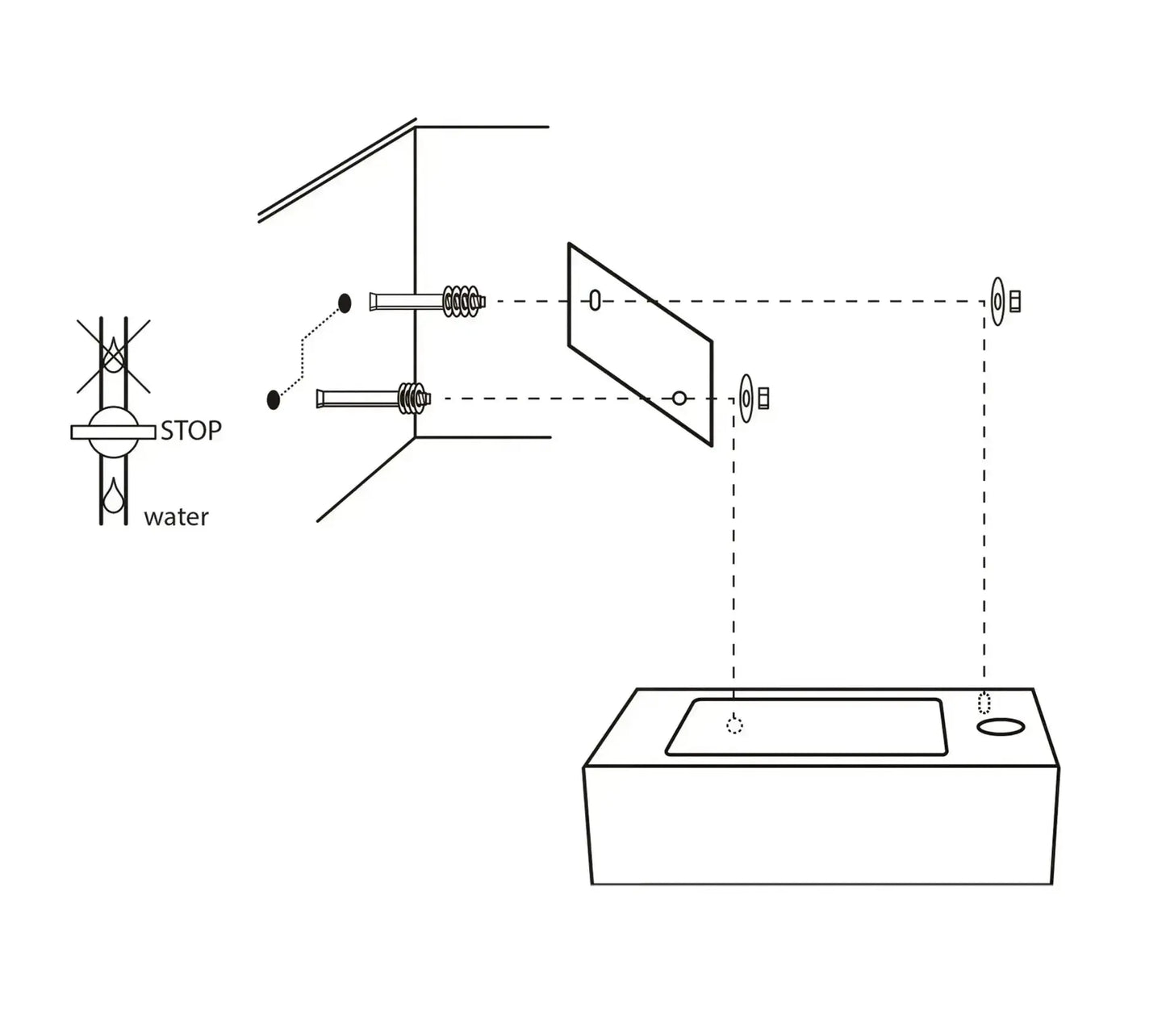 Sanisupreme Fonteinset Bombai black – Natuursteen – Kraan recht mat chroom