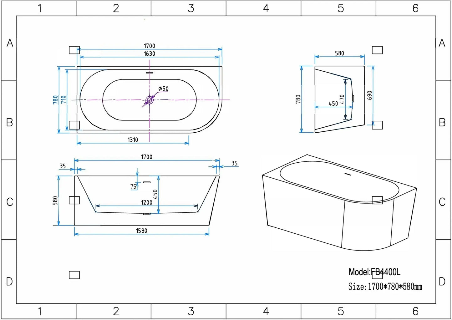 SaniSupreme hoekbad rechts AquaTherme met push - up acryl wit 170x78