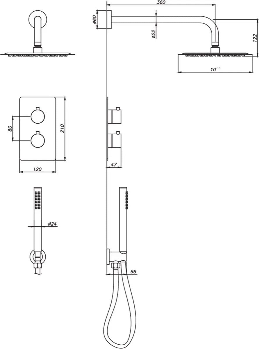 SaniSupreme Inbouw Regendouche Set Aloni met Handdouche en Wanduitloop Geborsteld Goud Sanisupreme
