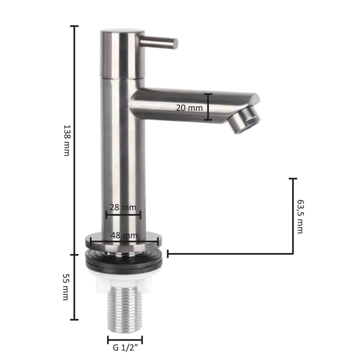SaniSupreme mat chroom kraan/fonteinkraan toilet rechte uitloop
