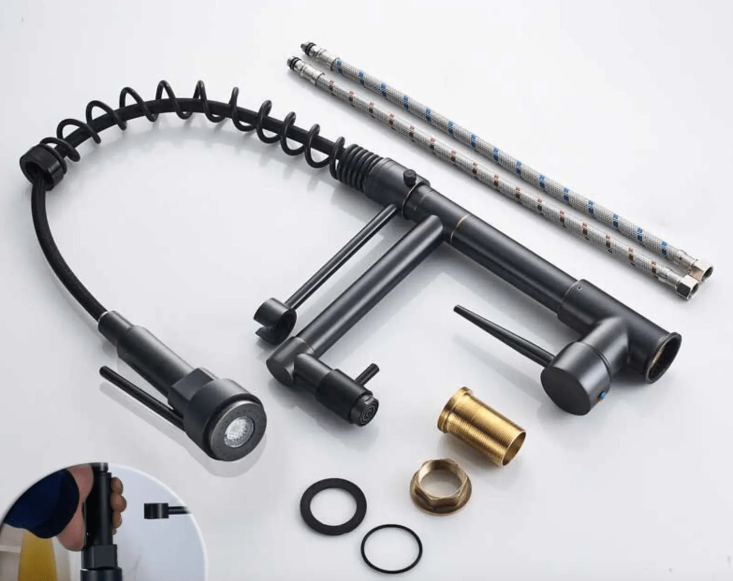 SaniSupreme Napoli Keukenkraan met LED Sproeikop en extra uitloop Goud - Zwart